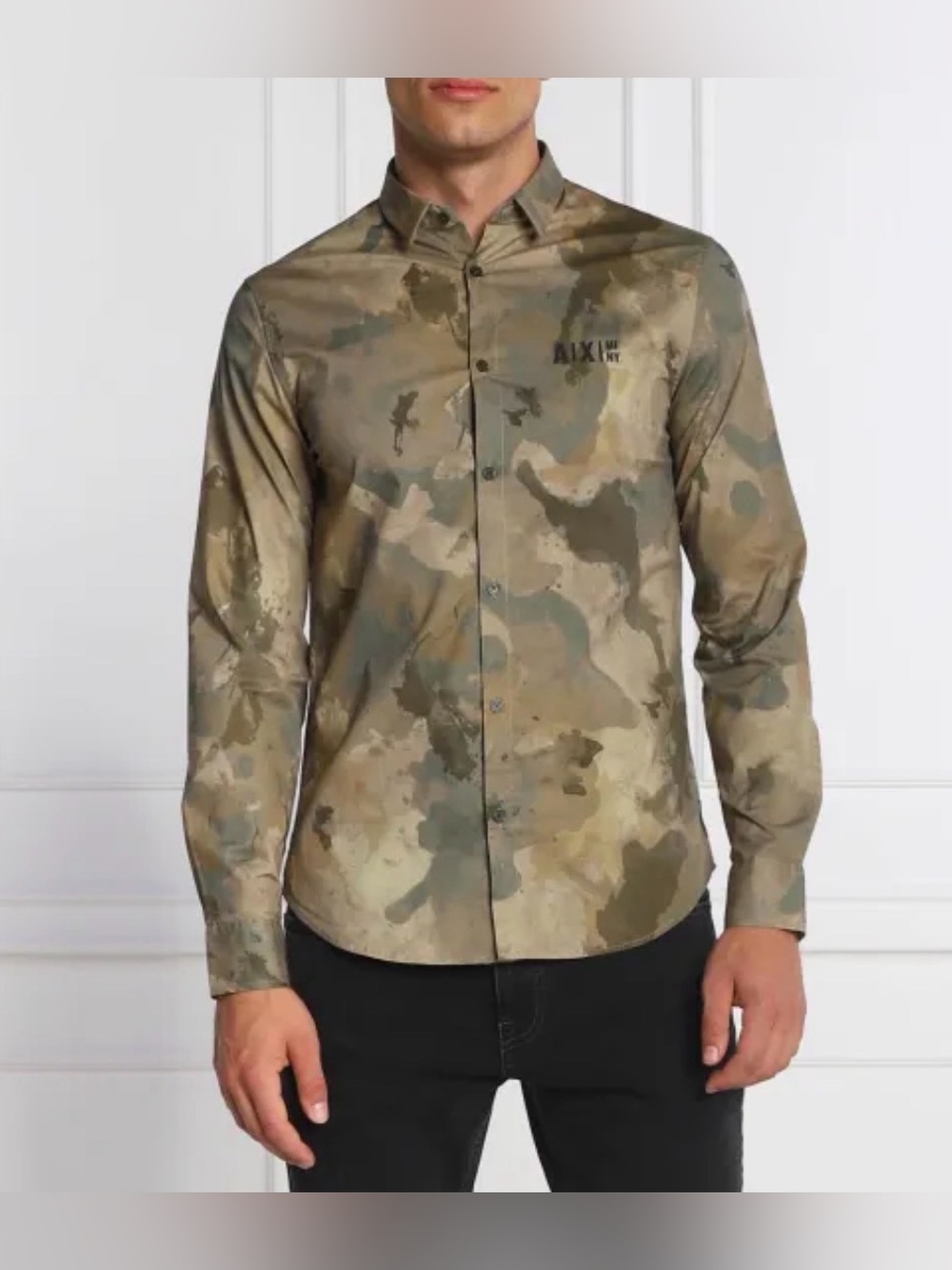 Armani Exchange Camouflage Print Cotton Stretch Shirt Mens XXL Abstract Military